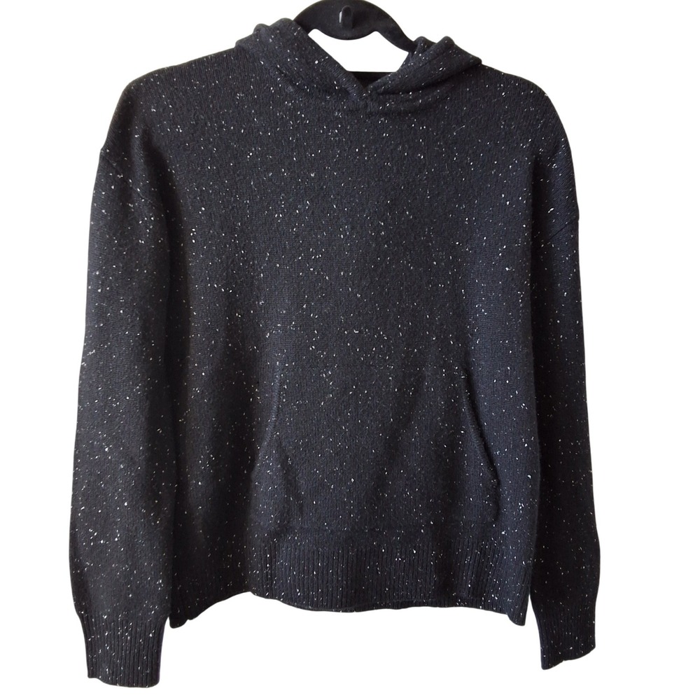 Theory S Donegal Cashmere Hoodie Sweater Black Speckled Knit Pullover Cozy